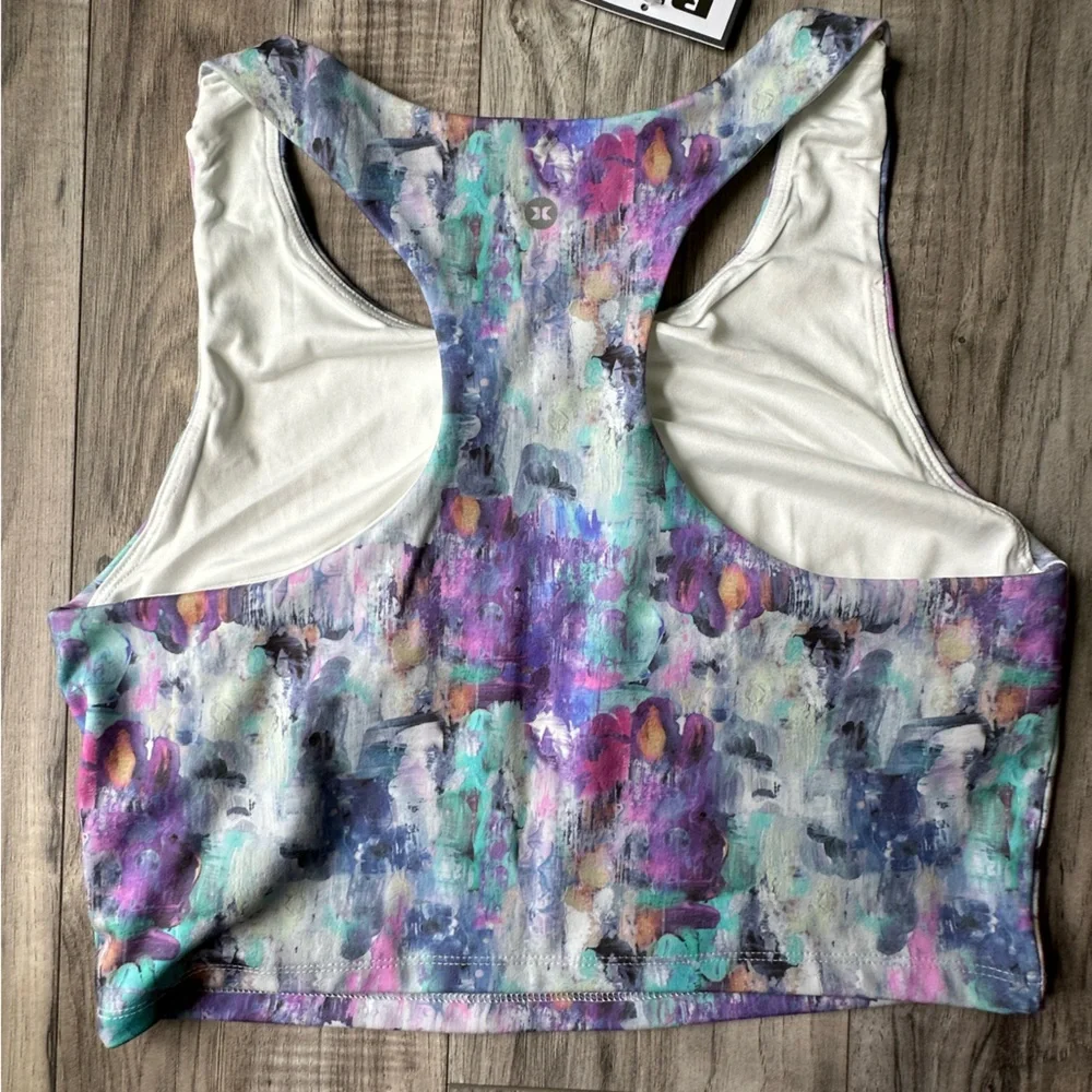 NWT RBX Printed Longline Sports Bra with Inner Shelf in Purple Blue Size Medium - Picture 2 of 5